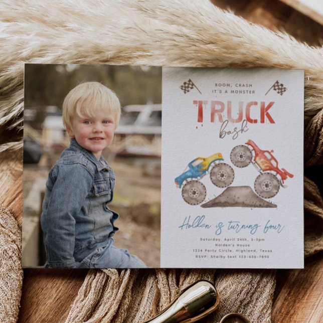 Monster Truck Photo Birthday Invitation (Creator Uploaded)