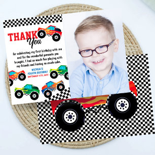 Monster Truck Photo Fourth Birthday Thank You Card