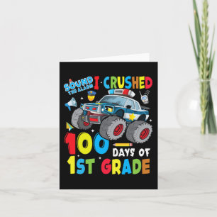 Monster Truck Police Car 100 Days Of School 1st Gr Card