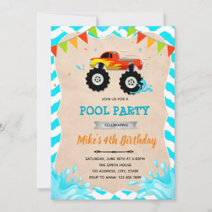 Monster truck pool party invitation