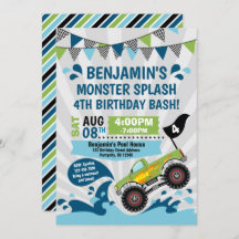 Monster Truck Pool Party Summer Birthday