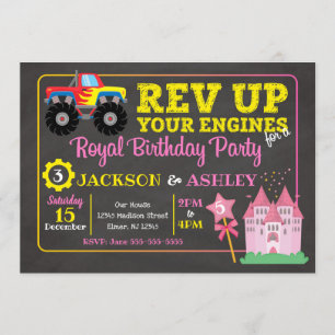 Monster Truck & Princess Joint Birthday Invitation