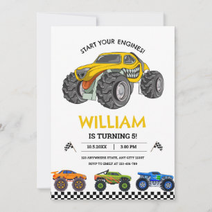 Monster Truck Race Birthday Invitation, Boys Party