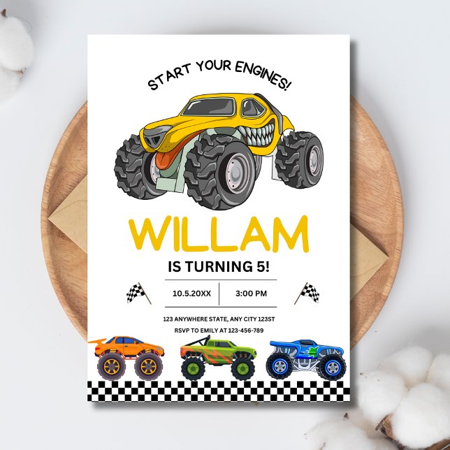 Monster Truck Race Birthday Invitation, Boys Party Invitation (Creator Uploaded)