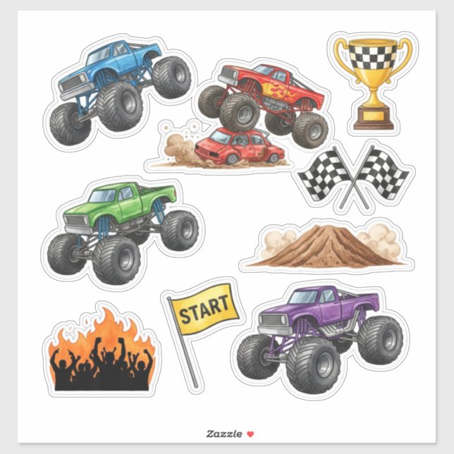 Monster Truck Race Rally Custom Vinyl Sticker (Sheet)