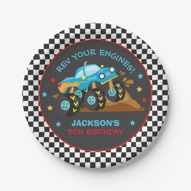 Monster Truck Rally Birthday Party Decorations Paper Plate (Front)