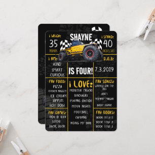 Monster Truck Rally Birthday Party Milestone Sign Invitation