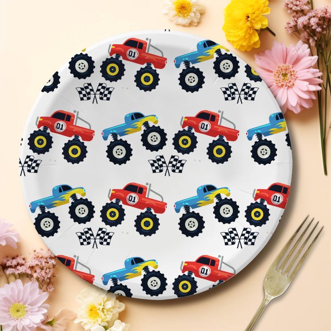 Monster Truck Rally Birthday Party Paper Plates (Creator Uploaded)