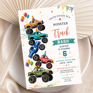 Monster Truck Red 4th Birthday Invitation