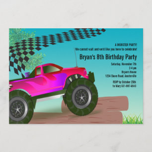 Monster Truck Red Birthday Party Invitation