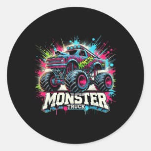 Monster Truck Retro Colourful Graffiti Toddlers Yo Classic Round Sticker