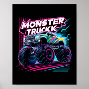 Monster Truck Retro Colourful Toddlers Boys Kids M Poster