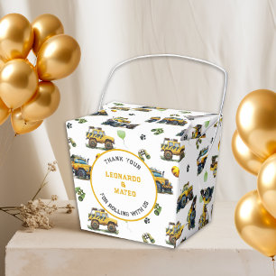 Monster Truck Safari Watercolor Twin Boys Birthday Favour Box