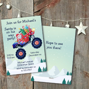 Monster Truck Santa Christmas Party Invitation