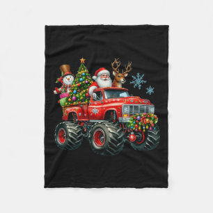 Monster Truck Santa Reindeer Christmas Tree Kids T Fleece Blanket