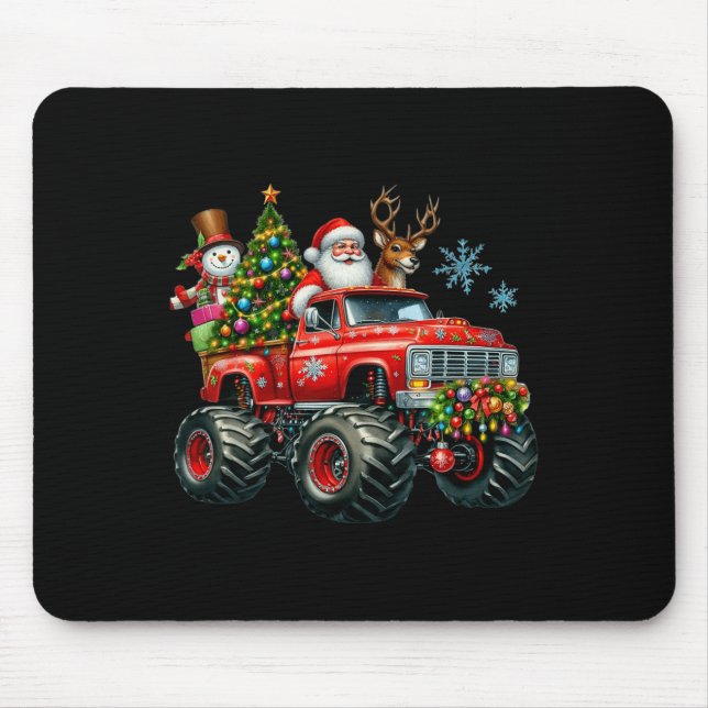 Monster Truck Santa Reindeer Christmas Tree Kids T Mouse Pad (Front)