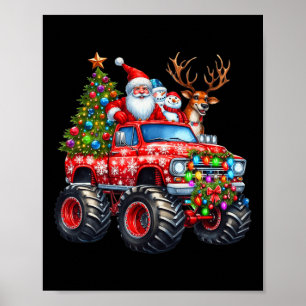 Monster Truck Santa Reindeer Christmas Tree Kids T Poster