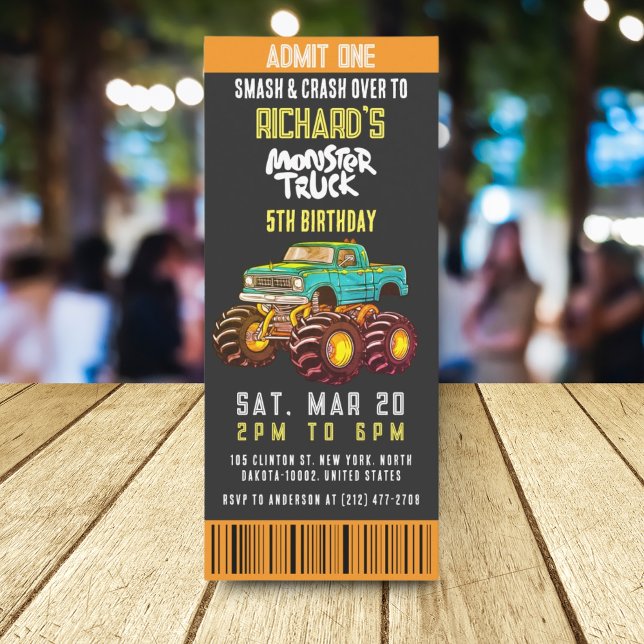 Monster Truck Smash and Rev Kids Birthday Party Invitation (Creator Uploaded)