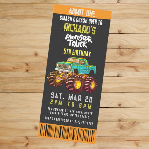 Monster Truck Smash and Rev Kids Birthday Party Invitation