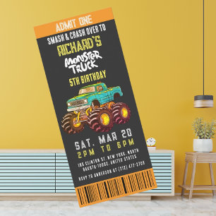 Monster Truck Smash and Rev Kids Birthday Party Invitation