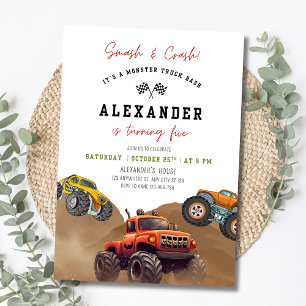 Monster Truck Smash Birthday Racing Car Boys Truck Invitation