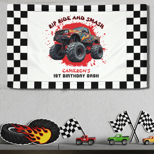 Monster Truck Smash Chequered Flag 1st Birthday Banner