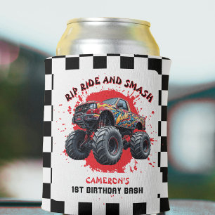 Monster Truck Smash Chequered Flag 1st Birthday Can Cooler