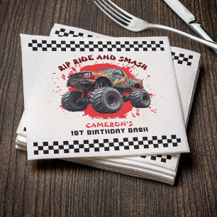 Monster Truck Smash Chequered Flag 1st Birthday Napkin