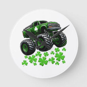 Monster Truck St Patricks Day Irish Lucky Round Clock