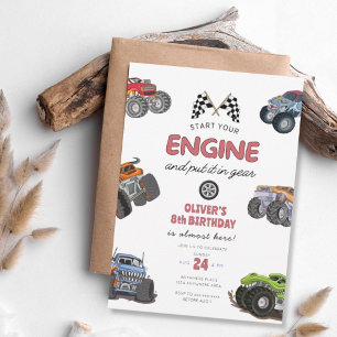 Monster truck, start your engine boy 8th birthday invitation