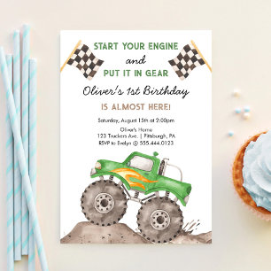 Monster Truck, Start Your Engine Boys 1st Birthday Invitation