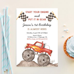 Monster Truck, Start Your Engine Boys 1st Birthday Invitation