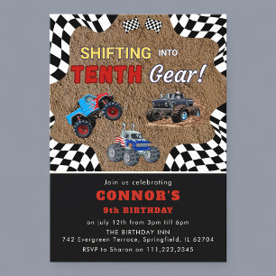 Monster Truck Tenth Birthday Shifting into Gear Invitation