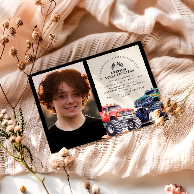 Monster Truck Themed Photo Birthday Party Invitation (Creator Uploaded)