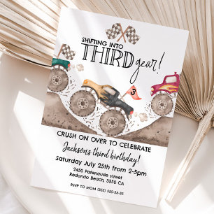 Monster Truck THIRD Gear 3rd birthday kids Invitation