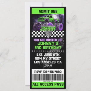 Monster Truck Ticket Invitation