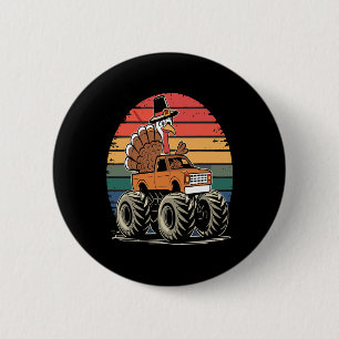 Monster Truck Turkey Sunset Retro Thanksgiving Boy 6 Cm Round Badge
