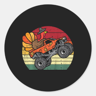 Monster Truck Turkey Sunset Retro Thanksgiving Boy Classic Round Sticker