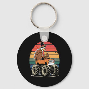 Monster Truck Turkey Sunset Retro Thanksgiving Boy Key Ring