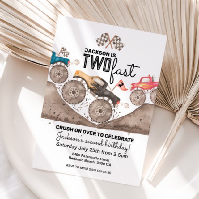 Monster Truck TWO FAST Birthday Invitation (TWO FAST Monster truck birthday invitation. Second birthday party, Kids birthday invitation)