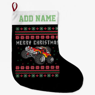 Monster Truck Ugly Christmas Sweater Large Christmas Stocking
