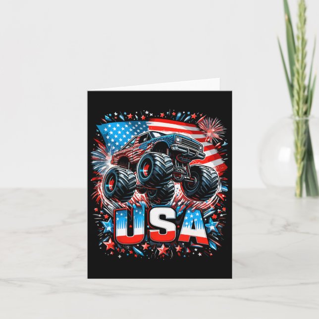 Monster Truck Usa American Flag 4th Of July  Card (Front)