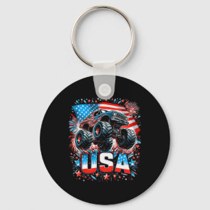 Monster Truck Usa American Flag 4th Of July Key Ring