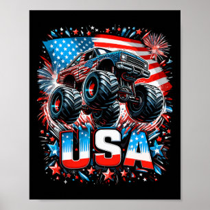 Monster Truck Usa American Flag 4th Of July Poster