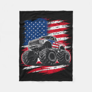 Monster Truck Usa Flag American For Women Girls Ki Fleece Blanket