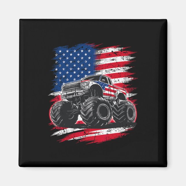 Monster Truck Usa Flag American For Women Girls Ki Magnet (Front)