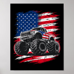Monster Truck Usa Flag American For Women Girls Ki Poster