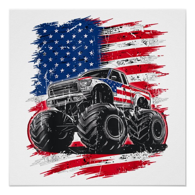 Monster Truck USA Flag American Poster (Front)