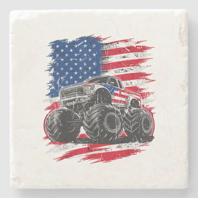 Monster Truck USA Flag American Stone Coaster (Front)
