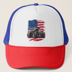 Monster Truck USA Flag American Trucker Hat